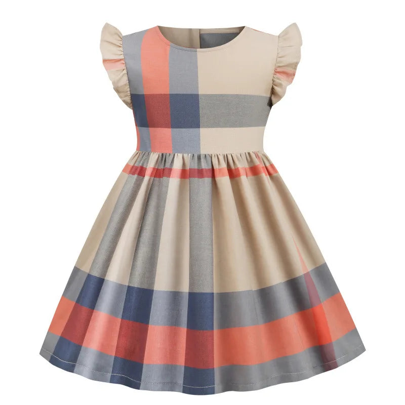 Girls Plaid Summer Dress with Sash (4-8Y)