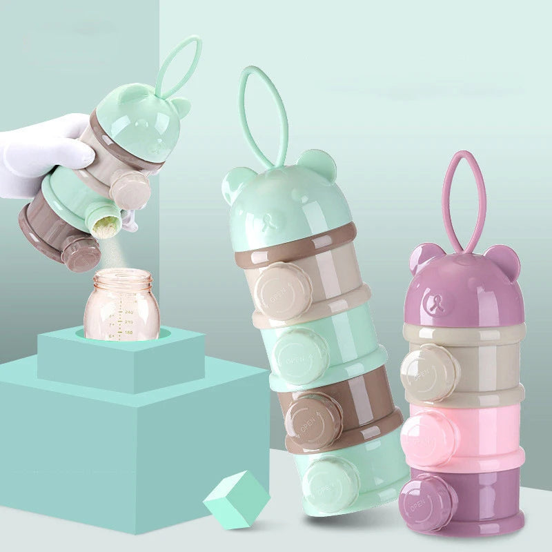 Portable Baby Food Storag Box Multiple Openings Cereal Cartoon Infant Milk Powder Box Toddle Snack Container 3/4Layer