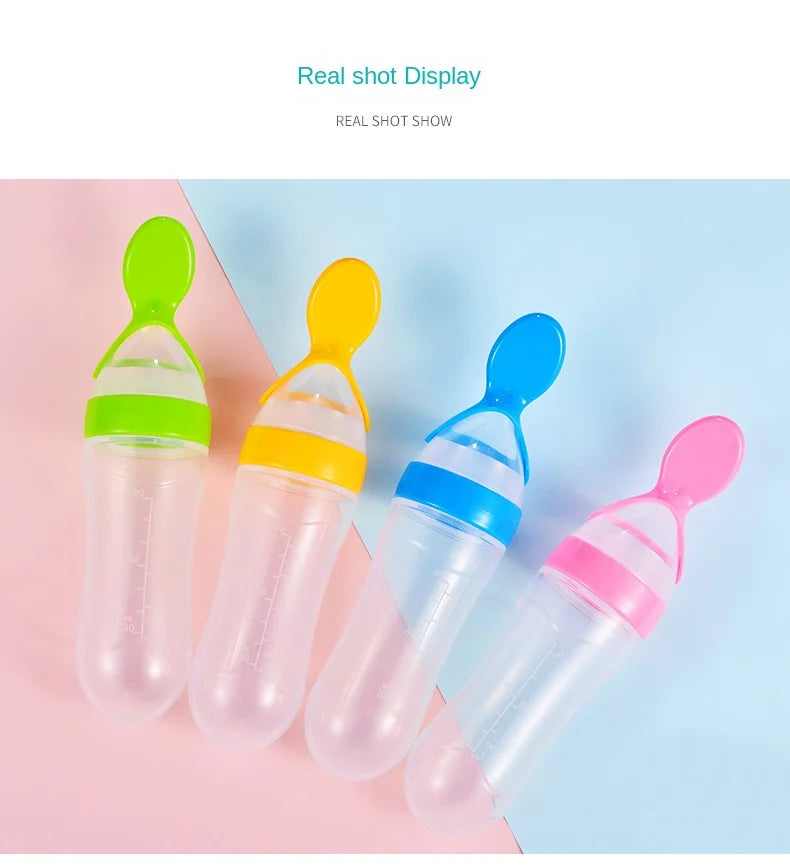 Squeezed Milk Bottle Food Grade Silicone Newborn Training Spoon Baby Grain Food Supplement Feeder Safe and Practical