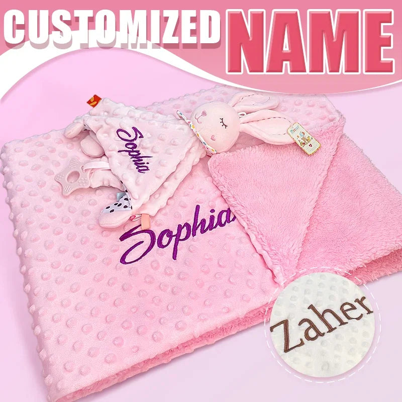 Personalised Soft Plush Baby Blanket with Name – Custom Newborn Gift