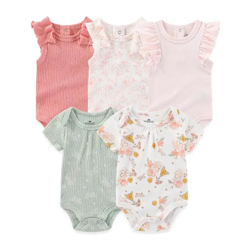 Baby Bodysuits 5-Pack - Cotton Short Sleeve