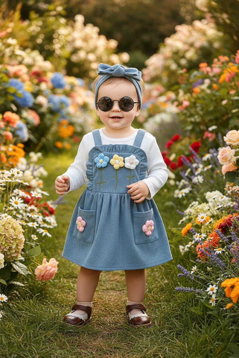 Baby Girls Autumn 3-Piece Outfit Set | Romper, Crochet Skirt & Headband