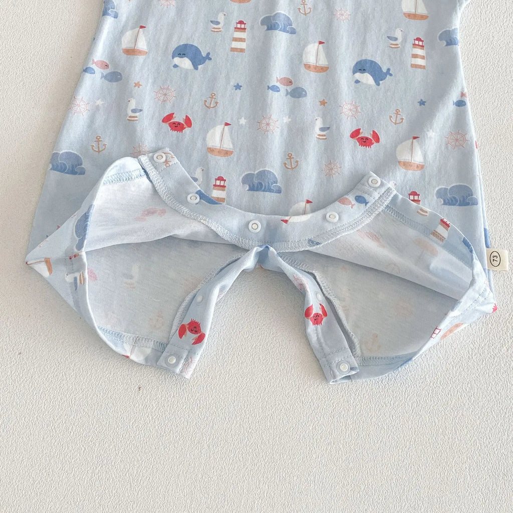Baby Cartoon Print Summer Romper | Sleeveless Snap Bodysuit 3–24M