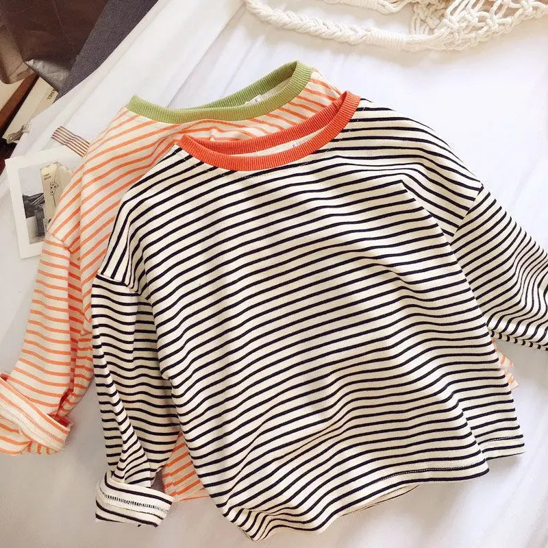 Kids Striped Long Sleeve T-Shirt – Pure Cotton Unisex Baby & Toddler Top