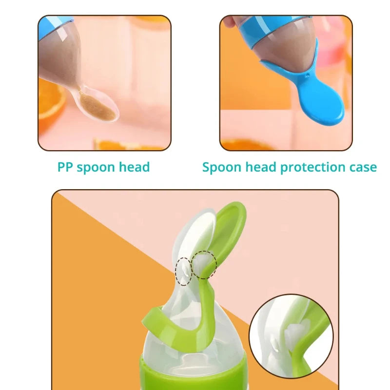 Squeezed Milk Bottle Food Grade Silicone Newborn Training Spoon Baby Grain Food Supplement Feeder Safe and Practical