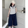 Girls' Striped Polo Vest & Wide-Leg Pants Set – 2-Piece Summer Outfit (7–13Y)