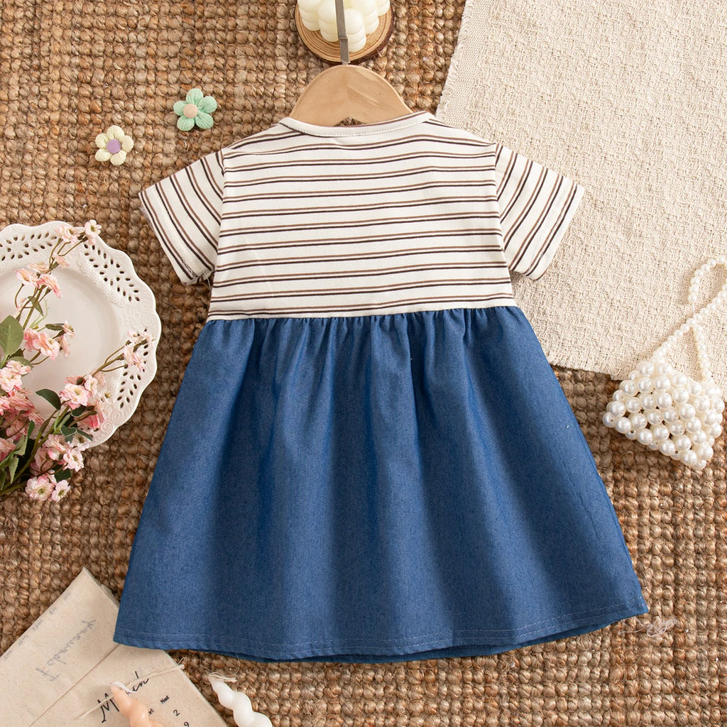 Baby Girls Summer Dress – Striped Cotton Short Sleeve Casual Dress