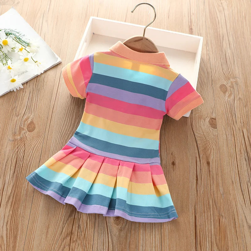 Girls Rainbow Stripe Rabbit Embroidered Dress | Summer | Ages 2–7