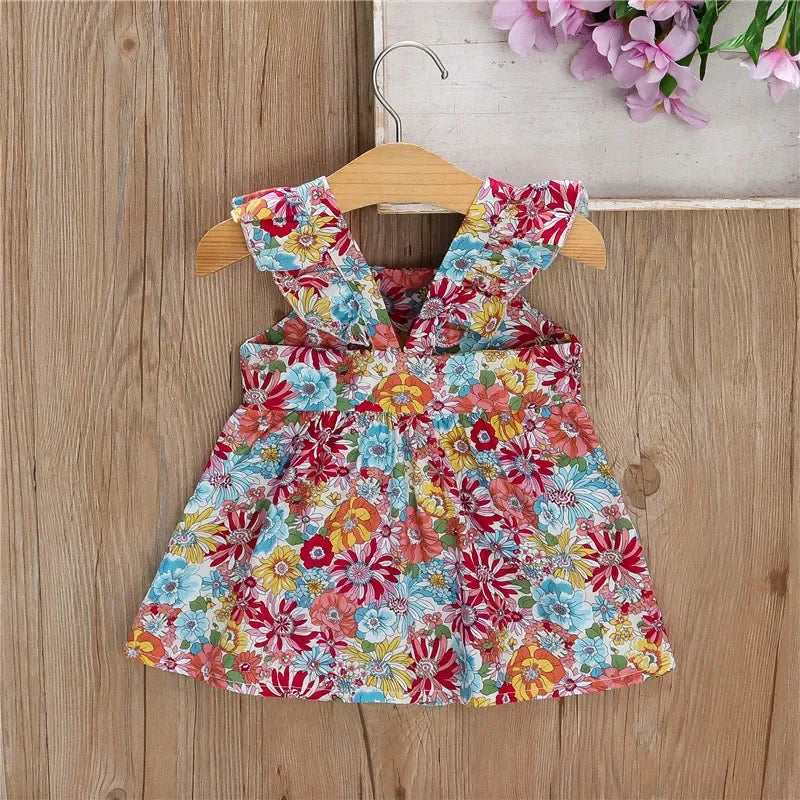 Baby Girls Floral Halter Dress with Bow Bag