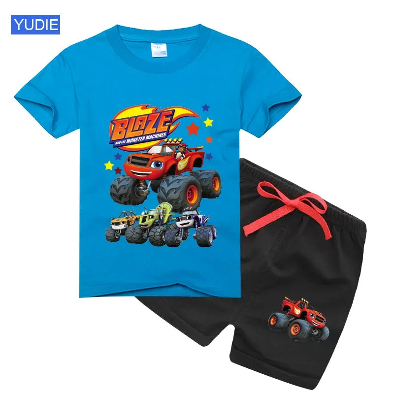 Boys' Cartoon Print Short Sleeve T-Shirt & Shorts Set