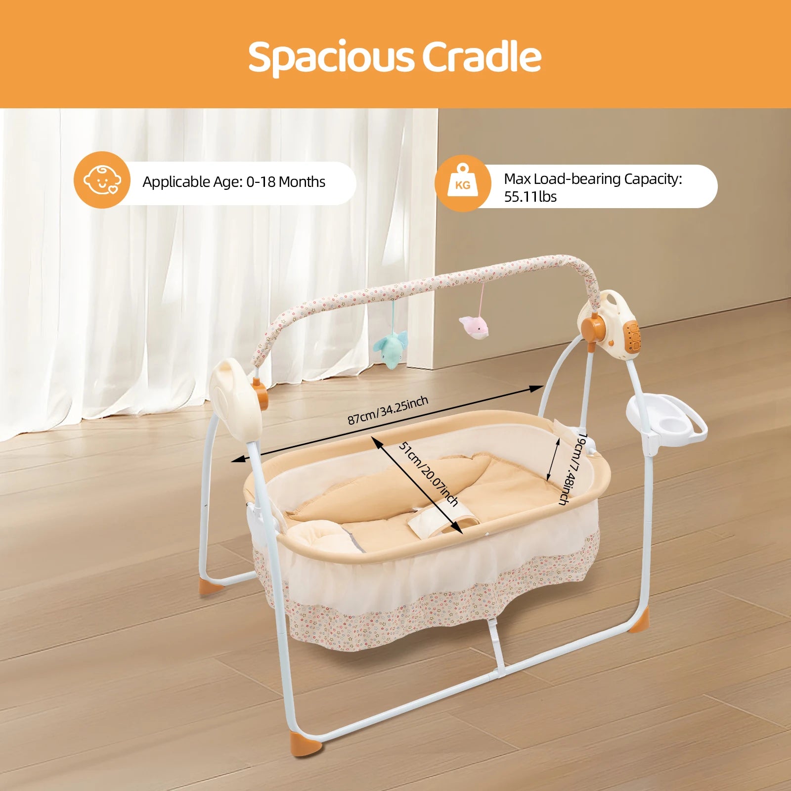 Electric Baby Cradle Swing with Bluetooth, 5 Speeds & Mosquito Net | 0–18 Months