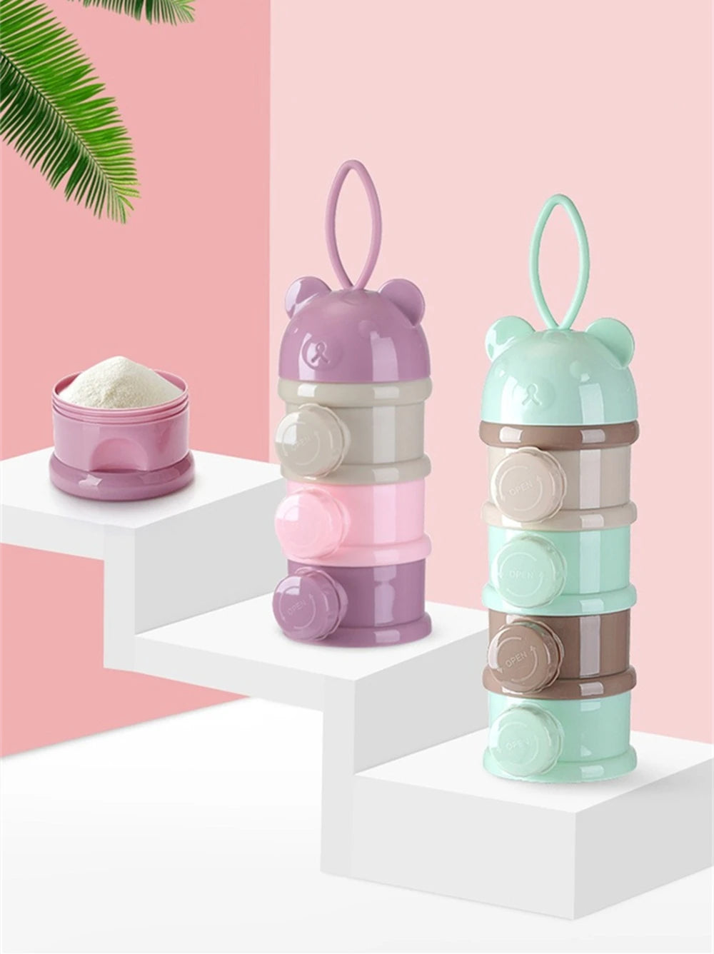 Portable Baby Food Storag Box Multiple Openings Cereal Cartoon Infant Milk Powder Box Toddle Snack Container 3/4Layer