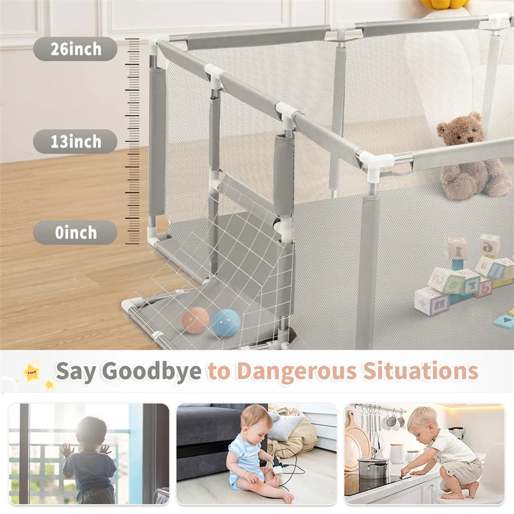 Baby Playpen Extra Large 70" – Breathable Mesh Safety Play Yard for Boys & Girls