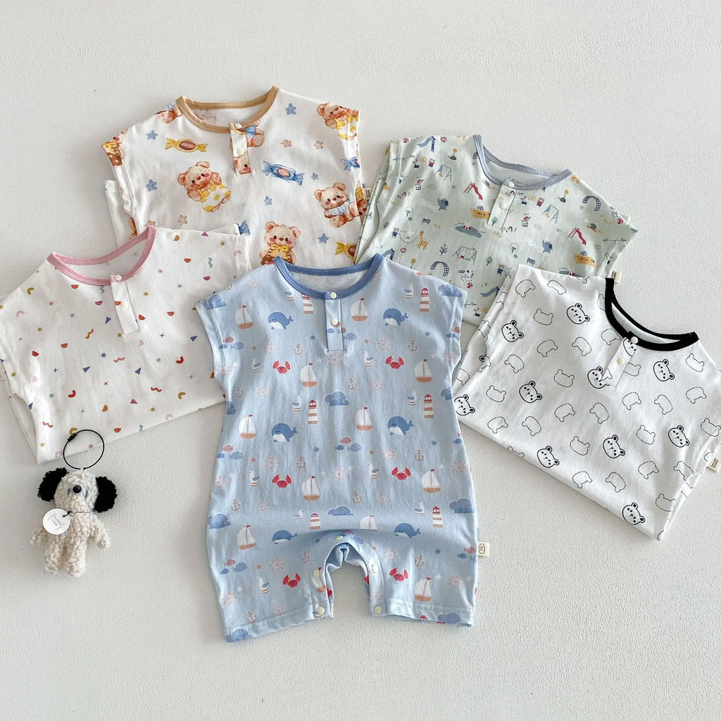 Baby Cartoon Print Summer Romper | Sleeveless Snap Bodysuit 3–24M