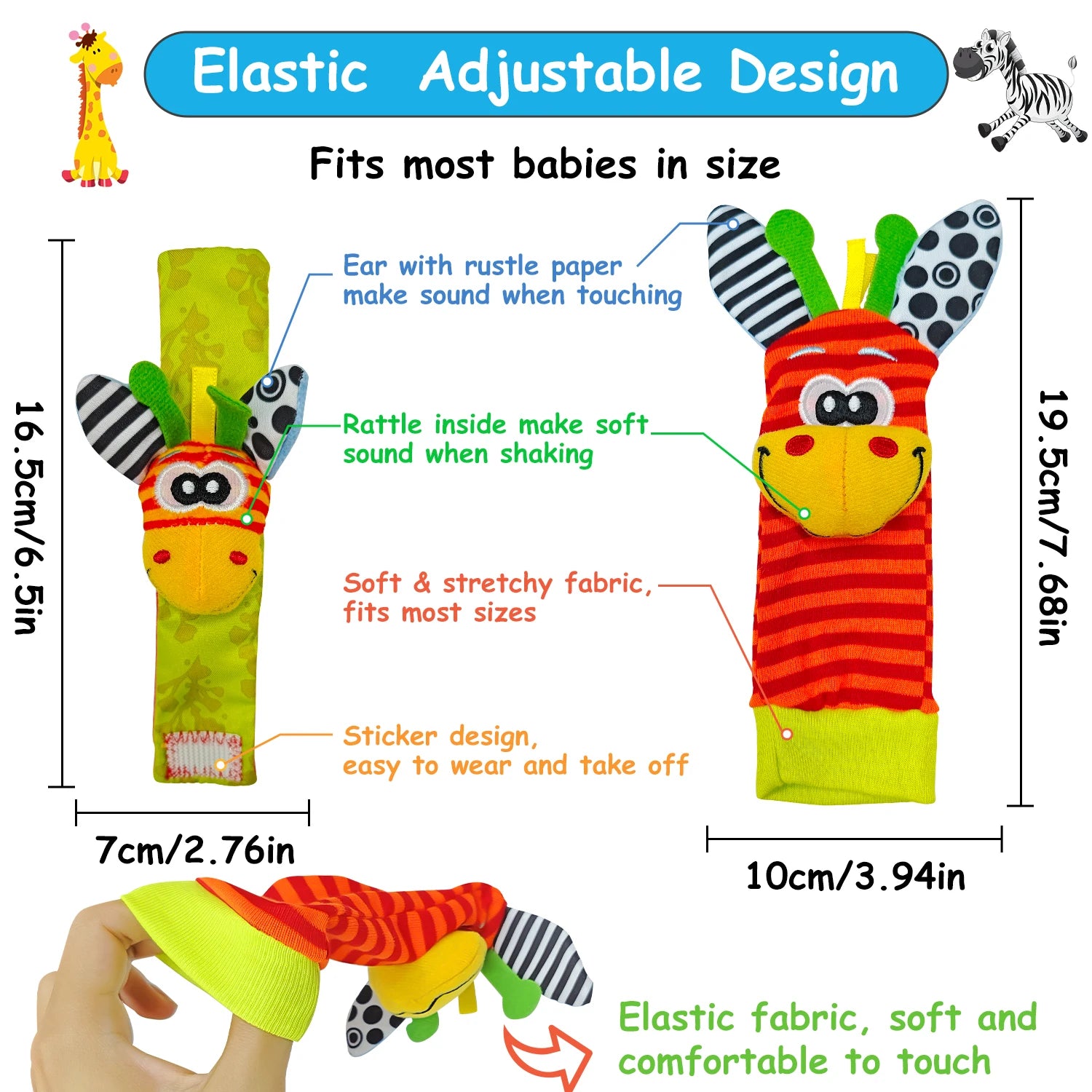 Baby Rattle & Animal Sock Set – 4 Piece
