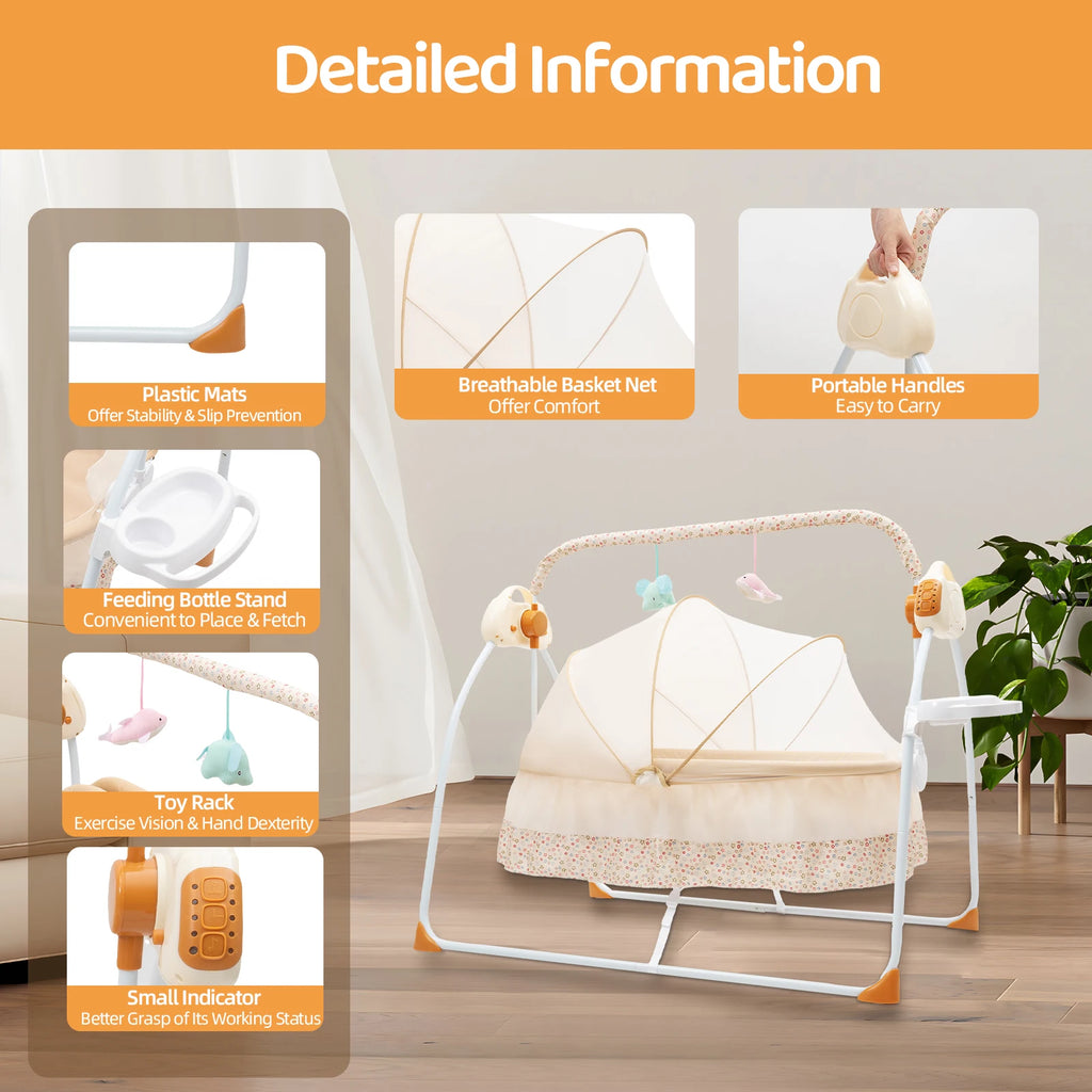 Electric Baby Cradle Swing with Bluetooth, 5 Speeds & Mosquito Net | 0–18 Months