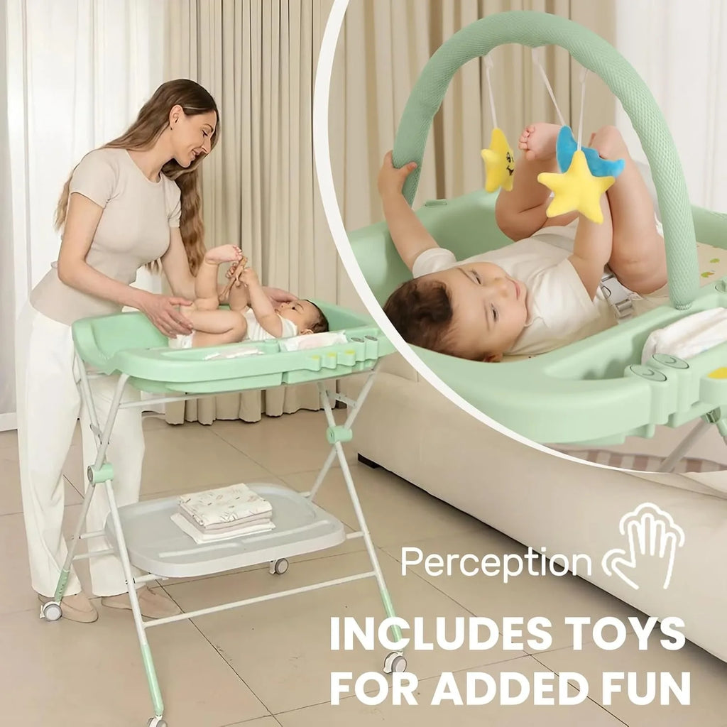 Foldable Baby Diaper Changing Table with Wheels & Storage