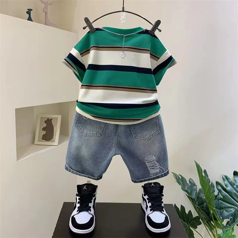 Boys Summer Shirt & Jeans Shorts Set (9M–5 Years)