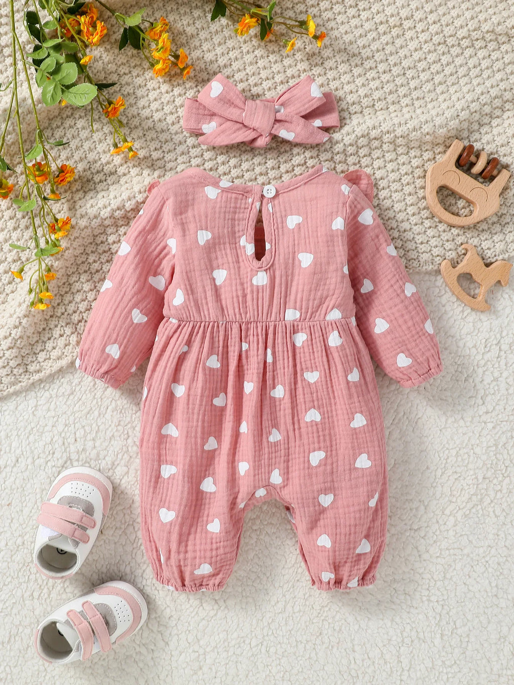 Baby Girl's Floral Jumpsuit with Headband (0–6M)