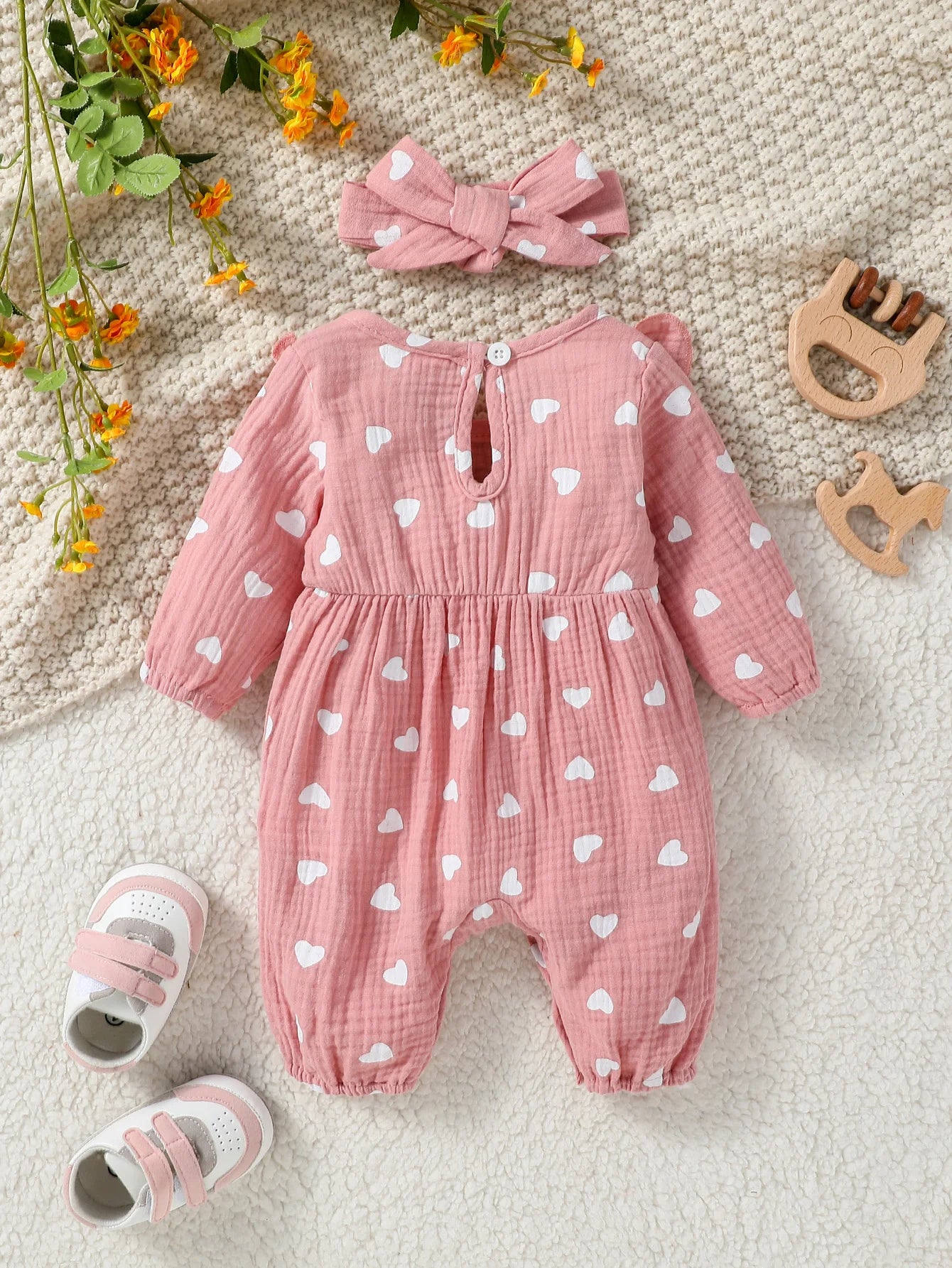 Baby Girl's Floral Jumpsuit with Headband (0–6M)