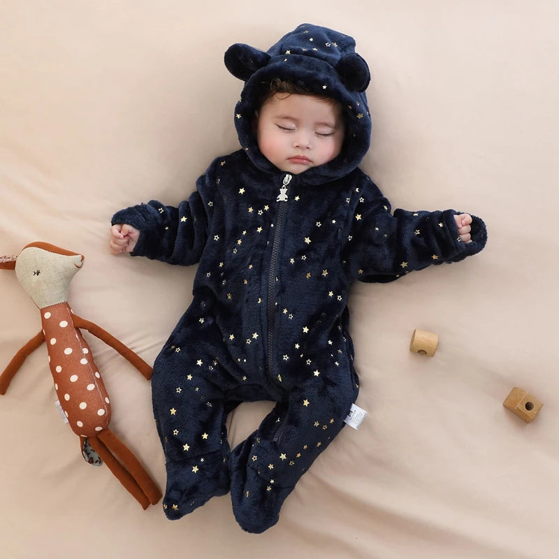 Baby Flannel Romper - Cartoon Print (0-19M)