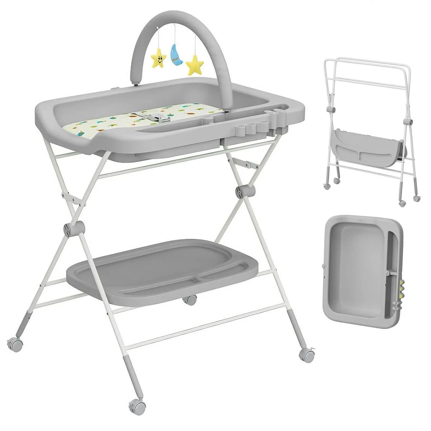 Foldable Baby Diaper Changing Table with Wheels & Storage