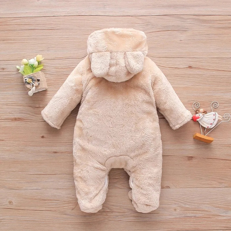 Baby Plush Hooded Romper | Cartoon Animal Ear Jumpsuit Newborn–1.5Y