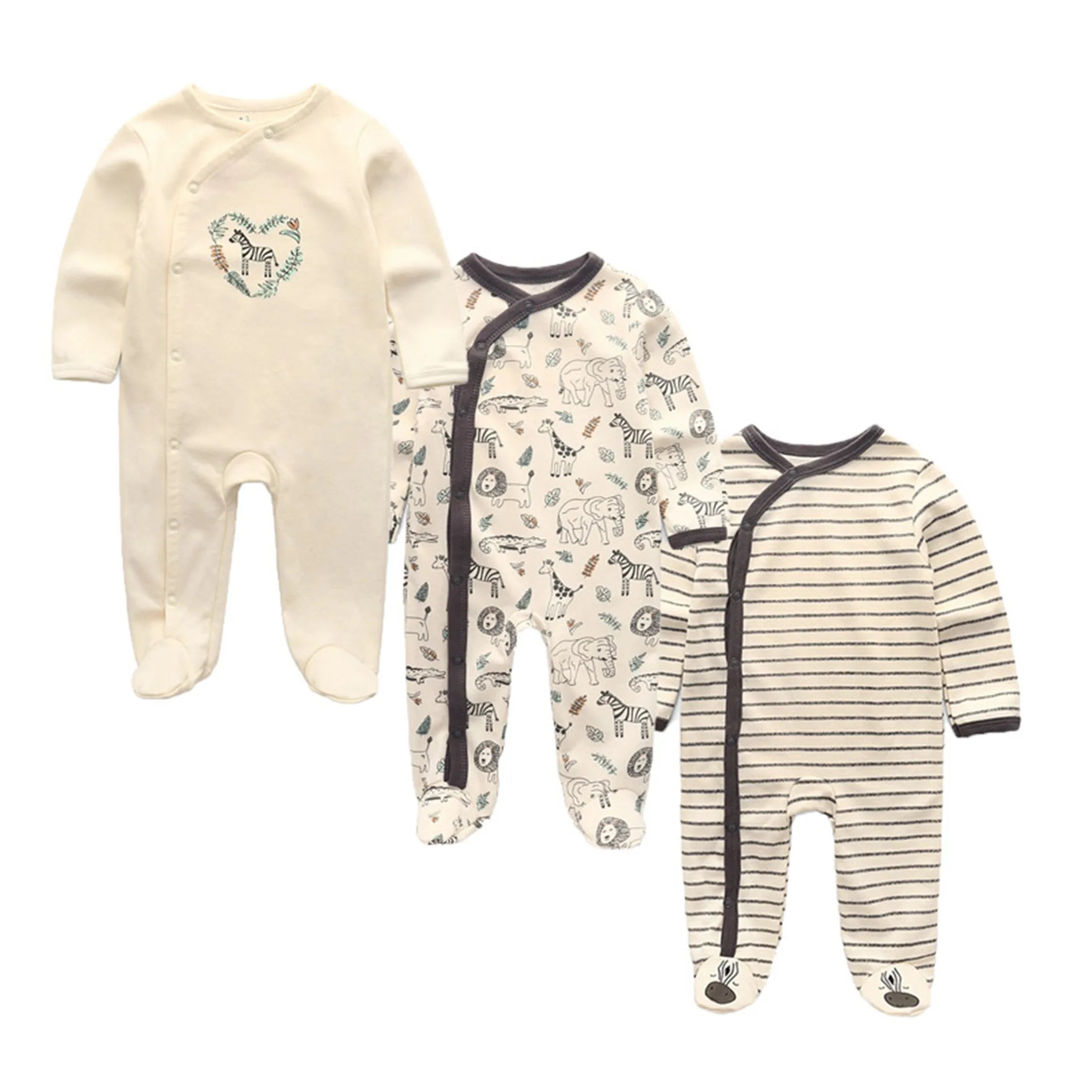 Kiddiezoom 3-Pack Unisex Baby Rompers - 100% Soft Cotton Long Sleeve Jumpsuits - Newborn Autumn & Winter Essentials