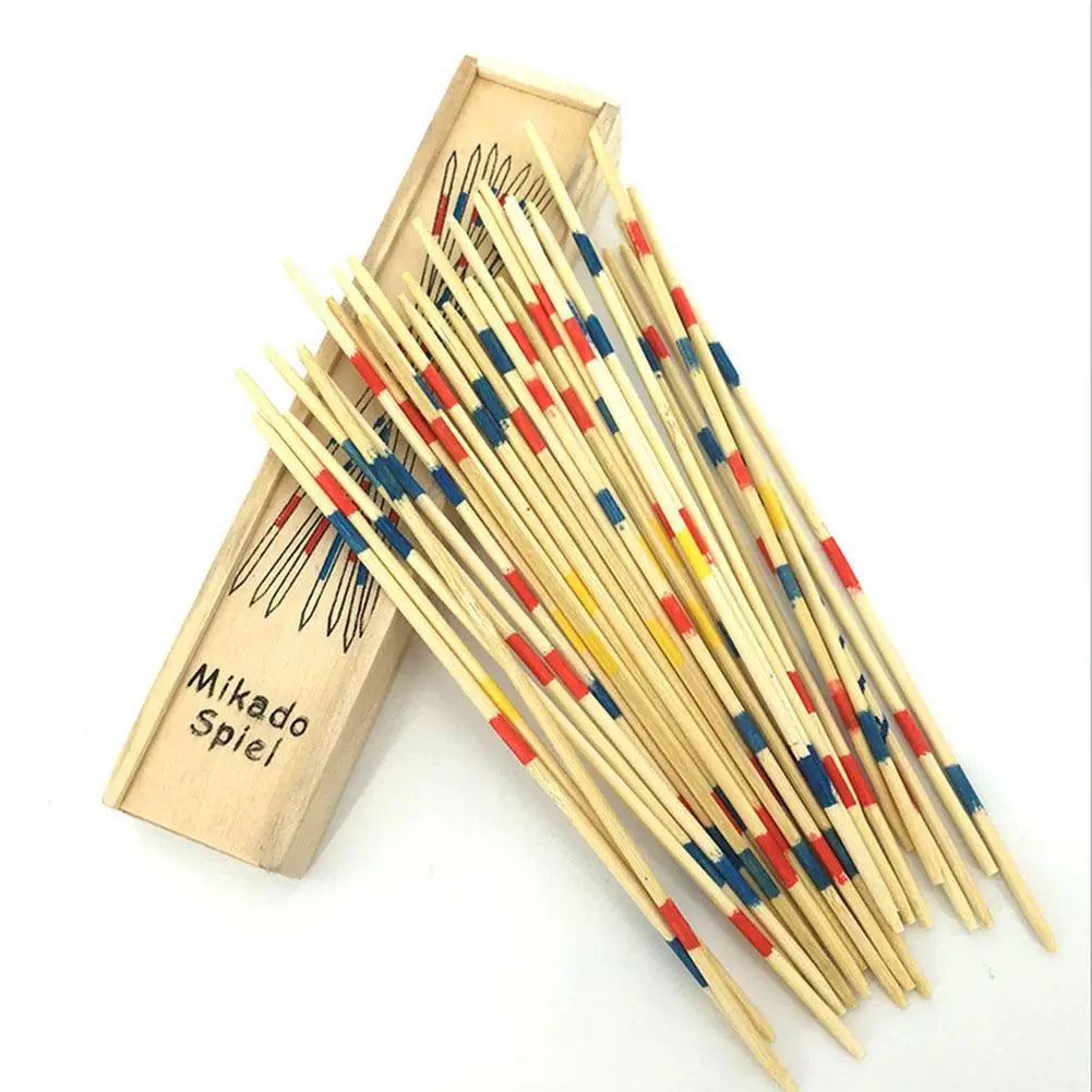 Wooden Mikado Pick Up Sticks Game Set with Storage Box