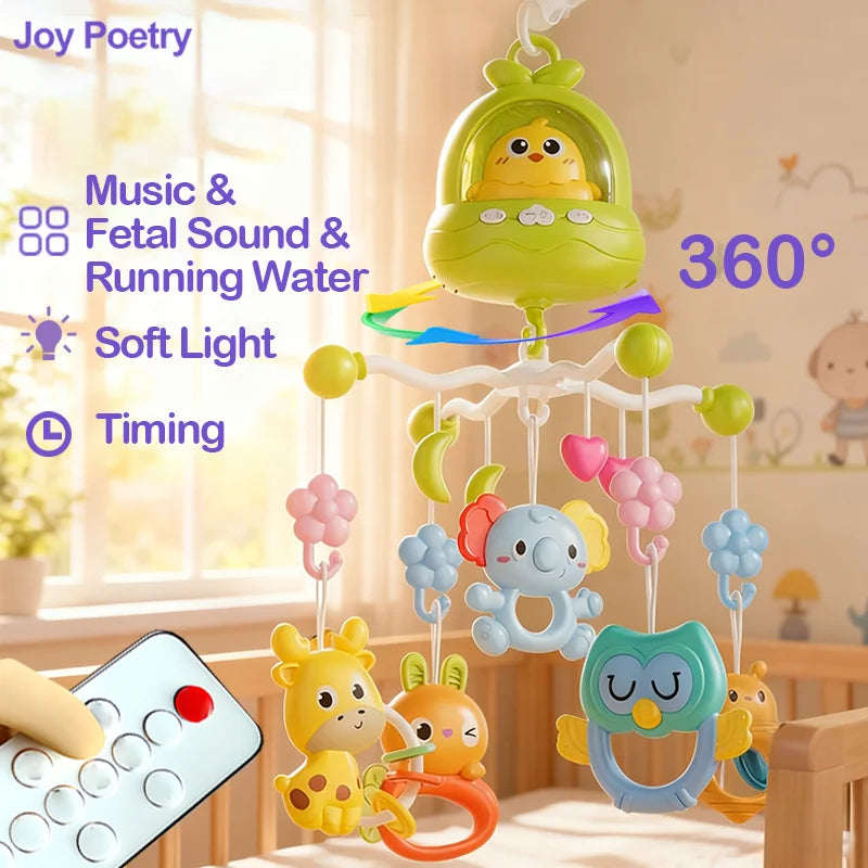 360° Musical Baby Crib Mobile Rotating Night Light Bed Bell Toy Four Speed Timming Hanging Infant Newborn Rattle Bedside Gift