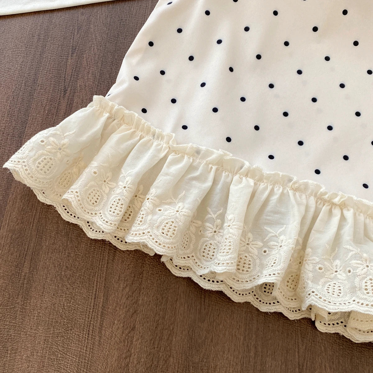Girls Polka Dot Lace-Trim Top & Trouser Set