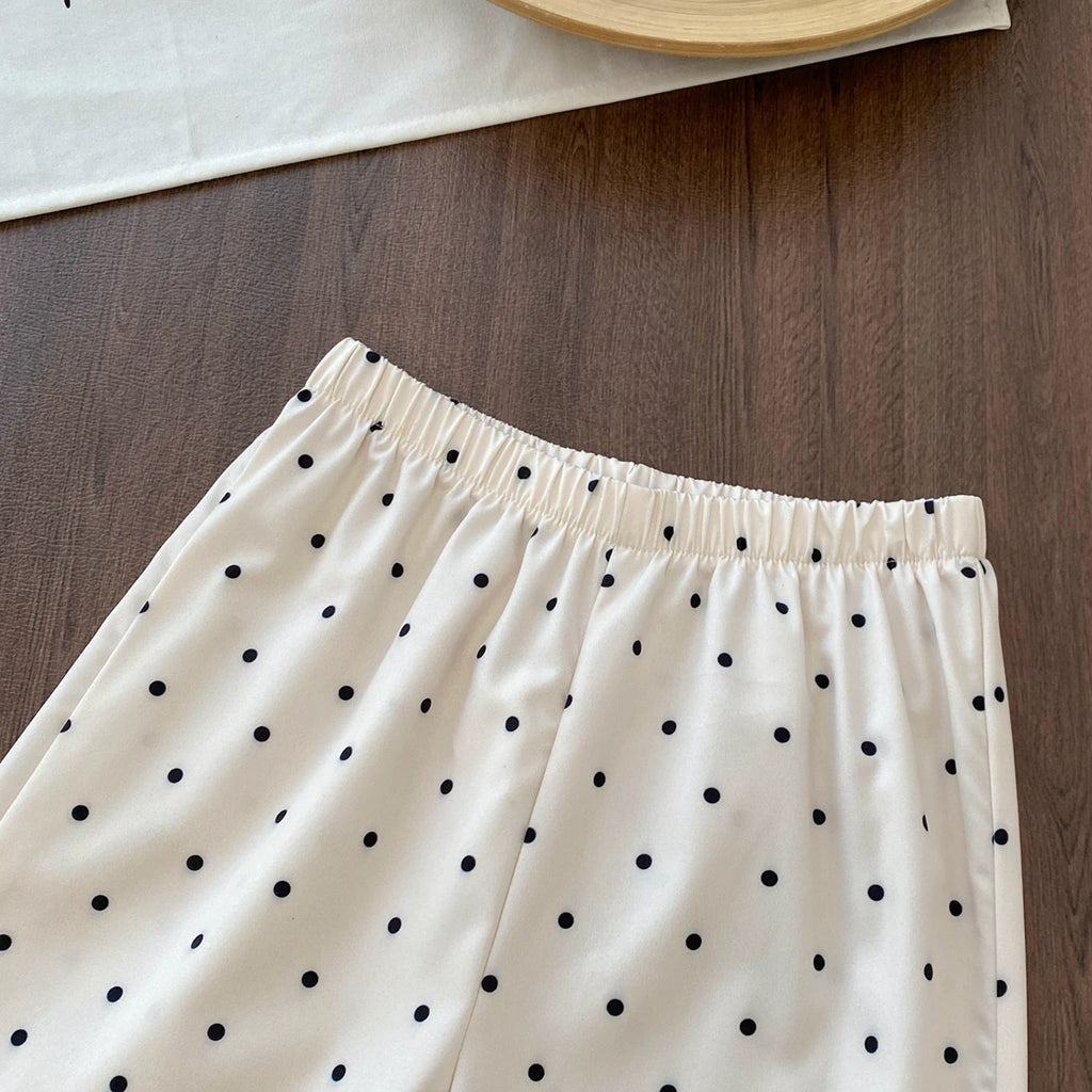 Girls Polka Dot Lace-Trim Top & Trouser Set