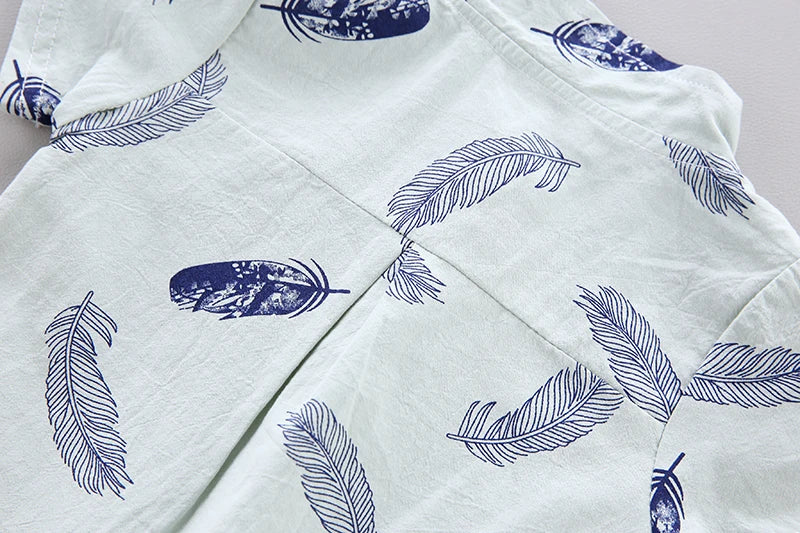 Baby Summer Feather Print Shirt & Shorts Set