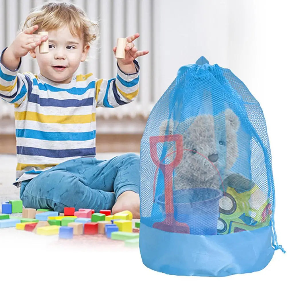 Kids Large Mesh Beach Bag – Foldable Drawstring Backpack for Sand Toys