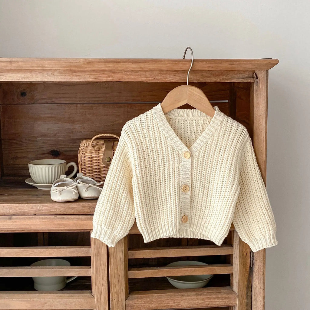 Baby Girl Soft Knit Cardigan – Long Sleeve V-Neck Cotton Coat | 3M–5Y