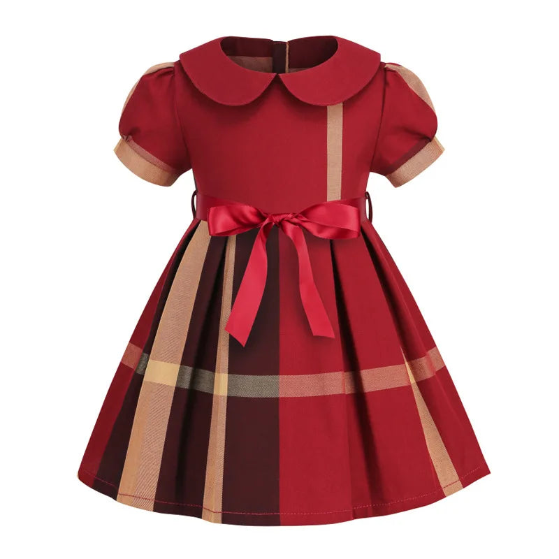 Girls Plaid Summer Dress with Sash (4-8Y)