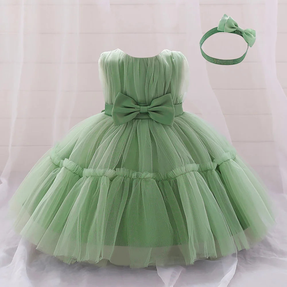 Infant Baby 1st Birthday Baptism Dresses For Girls Kids Elegant Wedding Party Princess Dress Tulle Toddler Girl Summer Clothes