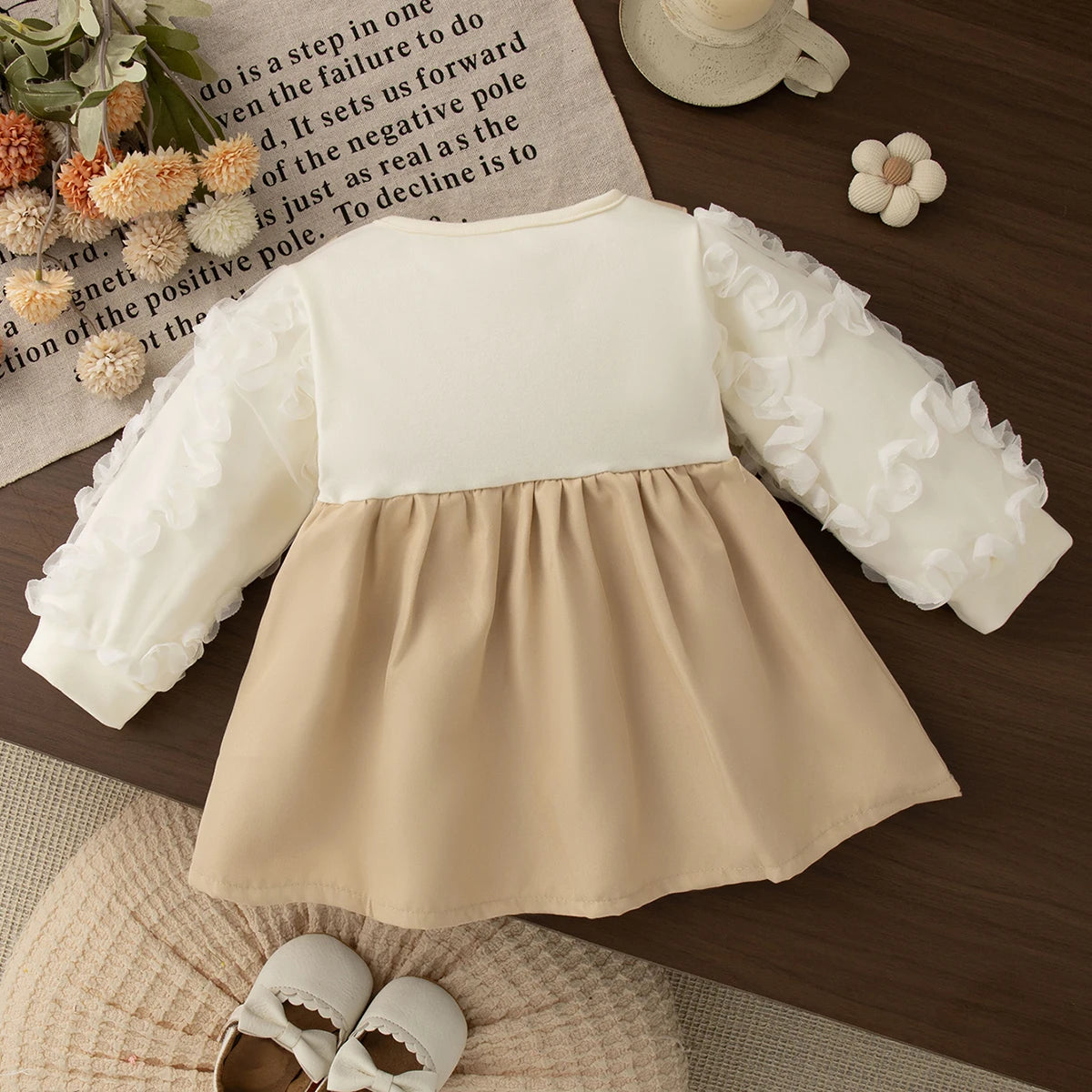 6-24 Months Spring And Autumn New Sweet Bow Baby Girl Dress, Modern Style Bubble Long Sleeved Children'S Clothing For Parties