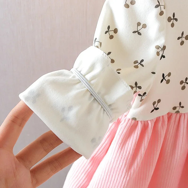 Girls Corduroy Bear & Cherry Print Dress