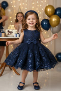 Baby Girls Lace & Mesh Party Dress | Bow A-Line Princess Dress 6M–3Y