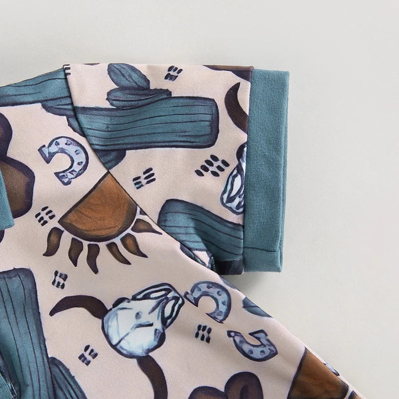 Baby Boys Bull Head Print Romper | Short Sleeve Summer Jumpsuit | 3–18M