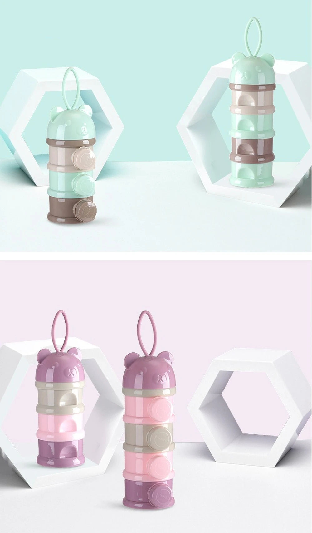 Portable Baby Food Storag Box Multiple Openings Cereal Cartoon Infant Milk Powder Box Toddle Snack Container 3/4Layer