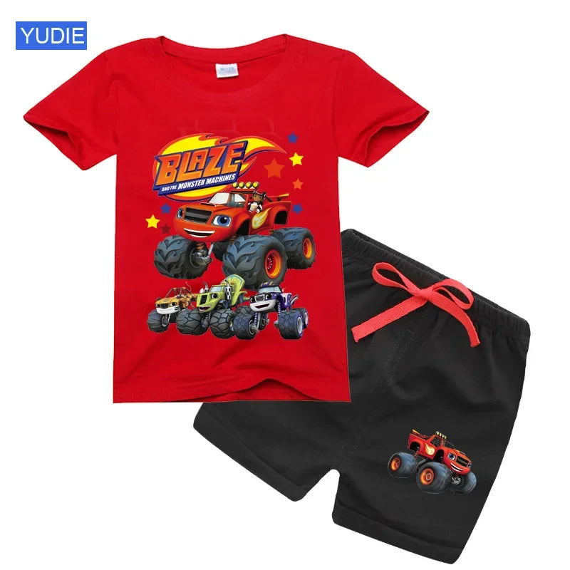 Boys' Cartoon Print Short Sleeve T-Shirt & Shorts Set