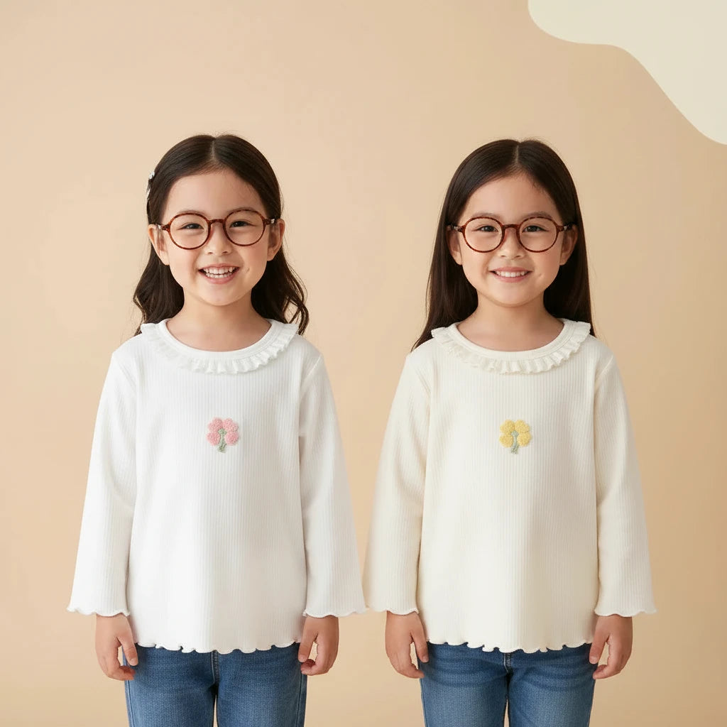 Baby Girls Sweet Long-Sleeve Floral Cotton Top | All Seasons