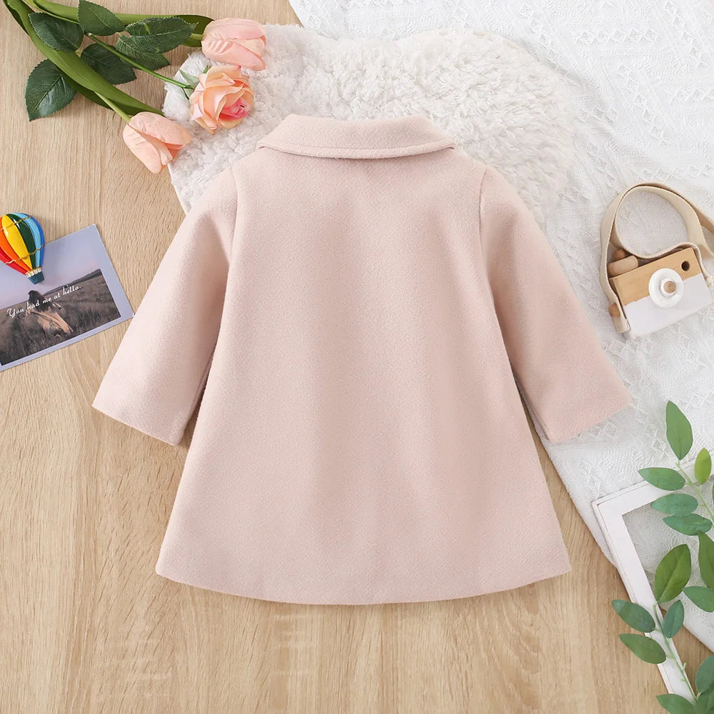 Baby Girls Beige Bow Coat | Long Sleeve Winter Jacket 6M–3Y