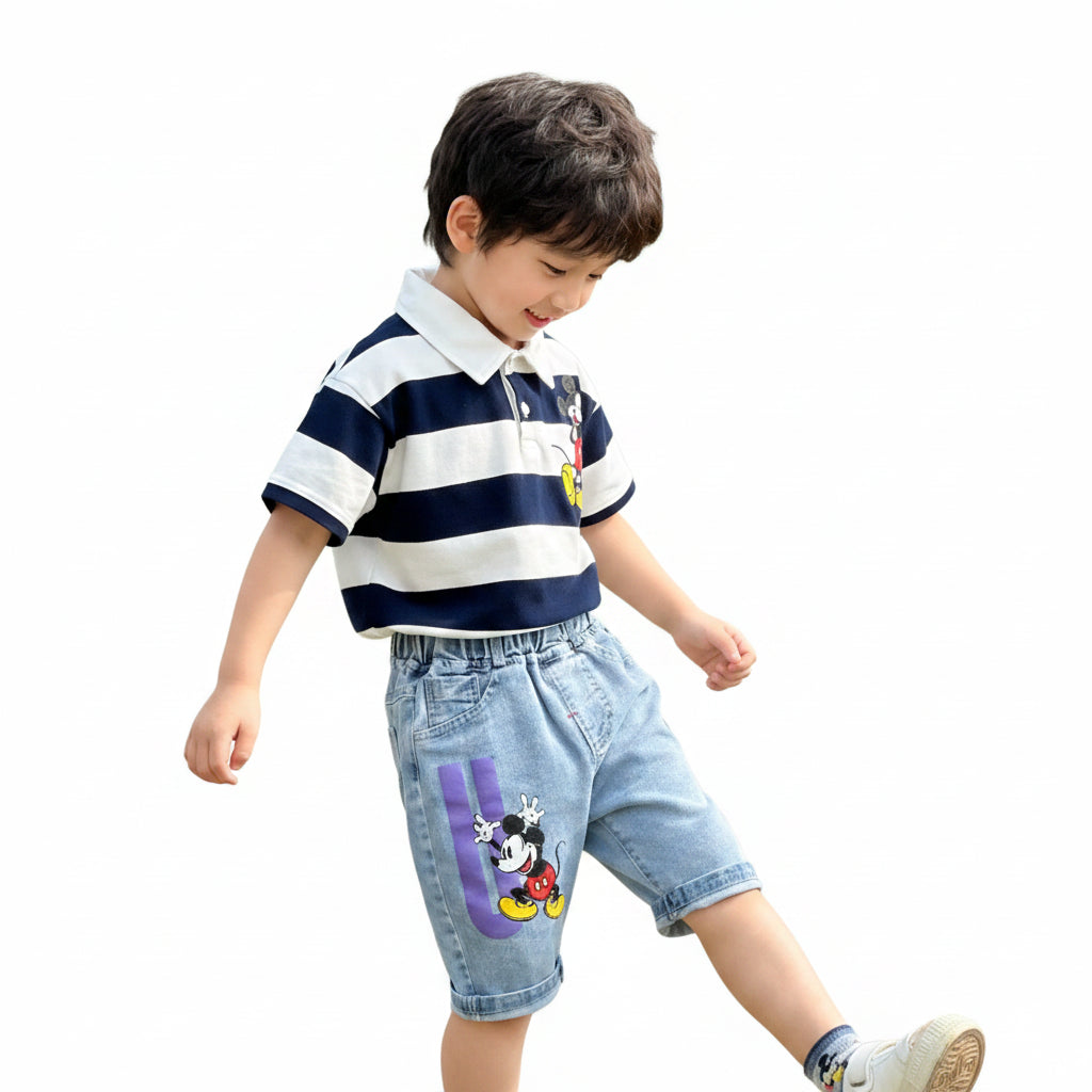 Kids Cartoon Print T-Shirt & Shorts Set Ages 2T–7T | Summer 2-Piece