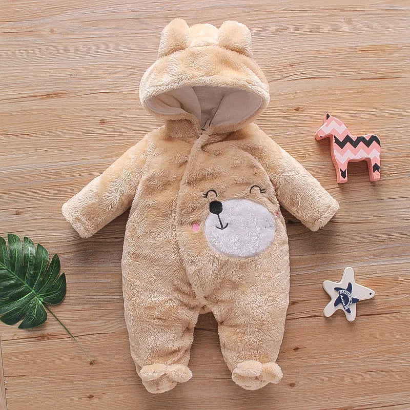 Baby Plush Hooded Romper | Cartoon Animal Ear Jumpsuit Newborn–1.5Y