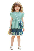 Baby Girl Summer 3-Piece Set | Ruffle Top, Blue Shorts & Bag (0–3 Years)