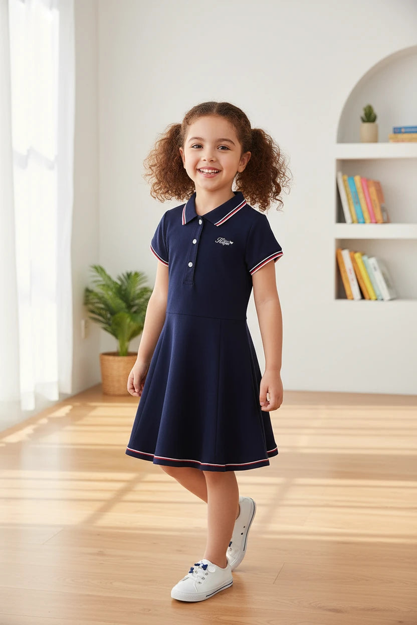 Girls' Striped Cotton Tennis Dress | Sporty Summer Dress for Kids | Ages 4–12