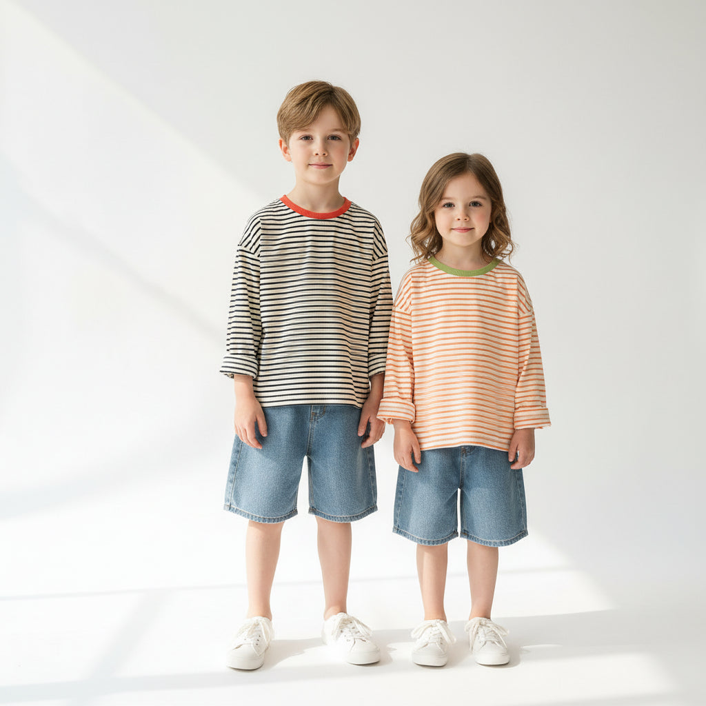 Kids Striped Long Sleeve T-Shirt – Pure Cotton Unisex Baby & Toddler Top